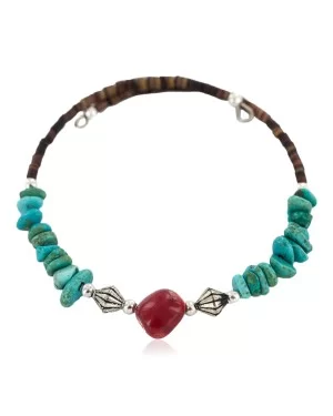 Certified Authentic Navajo Natural Turquoise Heishi Coral Native American Adjustable Wrap Bracelet 13151-46