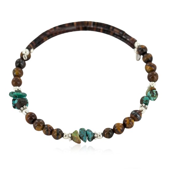 Certified Authentic Navajo Natural Turquoise Heishi Tigers Eye Native American Adjustable Wrap Bracelet 13135-3