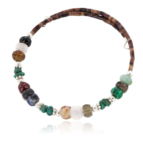 Certified Authentic Navajo Natural Turquoise Malachite Quartz Heishi Adjustable Wrap Native American Bracelet 13049-17 Certified Authentic Navajo Natural Turquoise Malachite Quartz Heishi Adjustable Wrap Native American Bracelet 13049-17