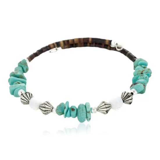 Navajo Natural Turquoise Opalite Heishi Adjustable Wrap Bracelet NB151115000204