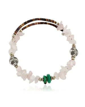 Certified Authentic Navajo Natural Turquoise Pink Quartz Heishi Adjustable Wrap Native American Bracelet 13037-3