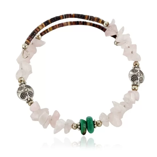 Certified Authentic Navajo Natural Turquoise Pink Quartz Heishi Adjustable Wrap Native American Bracelet 13037-3 Certified Authentic Navajo Natural Turquoise Pink Quartz Heishi Adjustable Wrap Native American Bracelet 13037-3