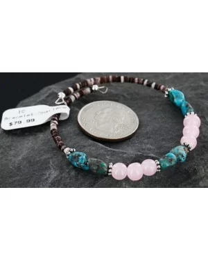 Certified Authentic Navajo Navajo Natural Turquoise and Pink Quartz Native American Adjustable Wrap Bracelet 390840685721 Certified Authentic Navajo Navajo Natural Turquoise and Pink Quartz Native American Adjustable Wrap Bracelet 390840685721