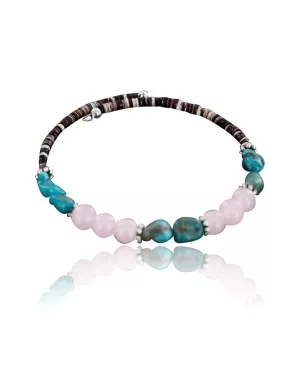 Certified Authentic Navajo Navajo Natural Turquoise and Pink Quartz Native American Adjustable Wrap Bracelet 390840685721