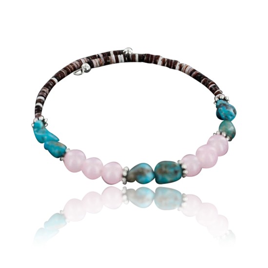 Certified Authentic Navajo Navajo Natural Turquoise and Pink Quartz Native American Adjustable Wrap Bracelet 390840685721