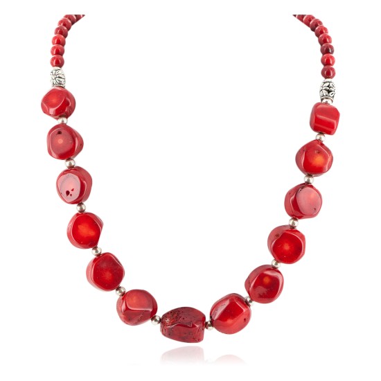 Certified Authentic Navajo Nickel Coral Native American Necklace 25291-10 Certified Authentic Navajo Nickel Coral Native American Necklace 25291-10