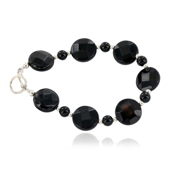 Certified Authentic Navajo Nickel Natural Black Onyx Native American Bracelet 13025-4 Certified Authentic Navajo Nickel Natural Black Onyx Native American Bracelet 13025-4