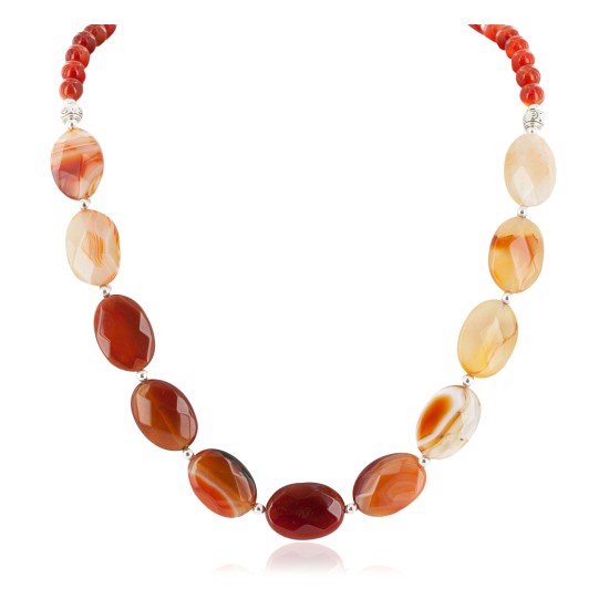 Navajo Nickel Natural Carnelian Necklace 25289-2