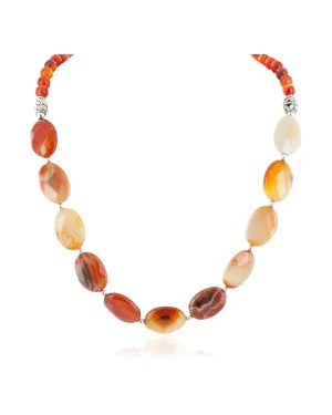 Certified Authentic Navajo Nickel Natural Carnelian Native American Necklace  25303