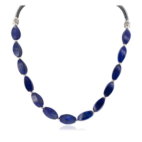 Certified Authentic Navajo Nickel Natural Lapis Lazuli Hematite Native American Necklace 25320-1