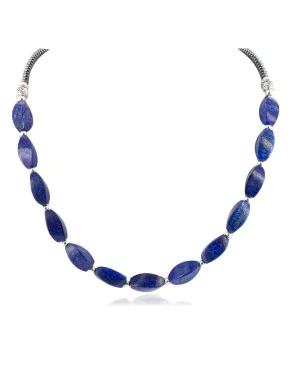 Certified Authentic Navajo Nickel Natural Lapis Lazuli Hematite Native American Necklace 25320-2