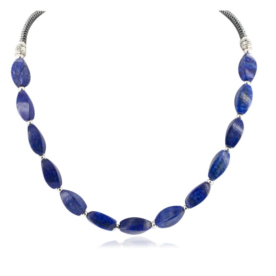 Certified Authentic Navajo Nickel Natural Lapis Lazuli Hematite Native American Necklace 25320-2 Certified Authentic Navajo Nickel Natural Lapis Lazuli Hematite Native American Necklace 25320-2