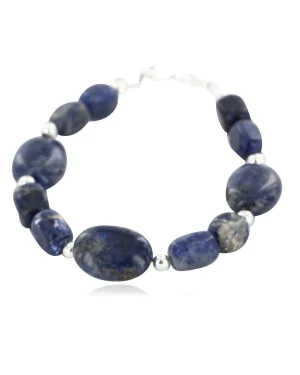 Certified Authentic Navajo Nickel Natural Lapis Native American Bracelet 13065-2