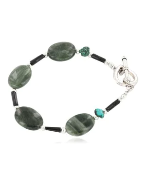 Certified Authentic Navajo Nickel Natural Turquoise Green Jasper Native American Bracelet 12975-6