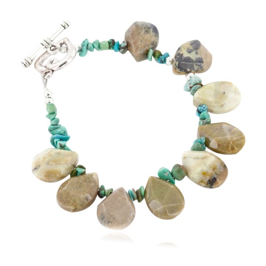 Certified Authentic Navajo Nickel Natural Turquoise Green Jasper Native American Bracelet 12976-1