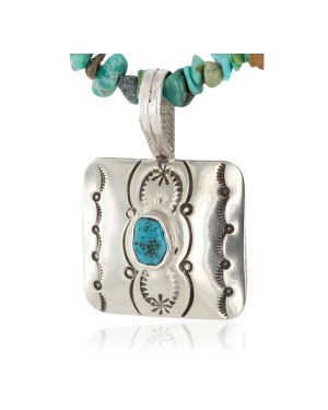 Certified Authentic Navajo Nickel Natural Turquoise Native American Necklace 12911-3-1607-71
