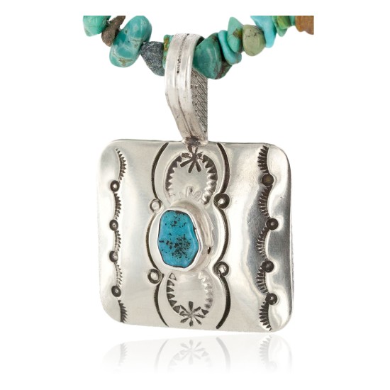Certified Authentic Navajo Nickel Natural Turquoise Native American Necklace 12911-3-1607-71