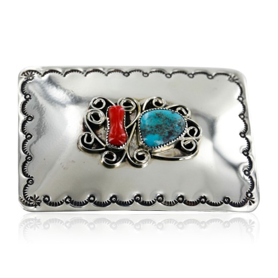 Certified Authentic Navajo Nickel Turquoise Native American Buckle 1192-3