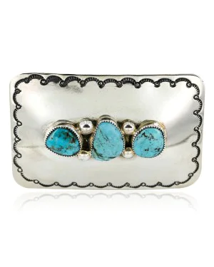 Certified Authentic Navajo Nickel Turquoise Native American Buckle 1193