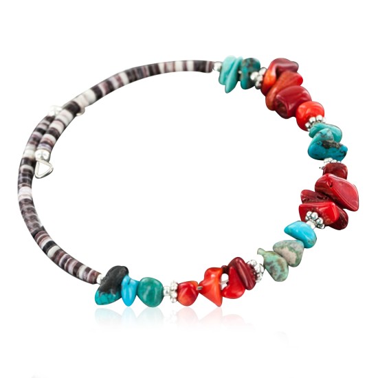 Certified Authentic Navajo Turquoise and Coral Native American WRAP Bracelet 12734-1