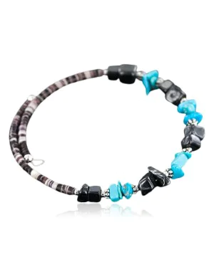 Certified Authentic Navajo Turquoise and Hematite Native American WRAP Bracelet 12717
