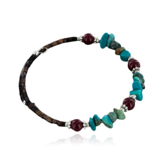Certified Authentic Navajo Turquoise and Jasper Native American Adjustable Wrap Bracelet 12740-5 Certified Authentic Navajo Turquoise and Jasper Native American Adjustable Wrap Bracelet 12740-5