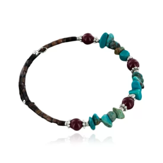 Certified Authentic Navajo Turquoise and Jasper Native American Adjustable Wrap Bracelet 12740-5