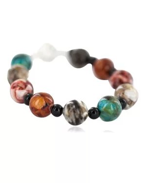 Certified Authentic Nickel Navajo Natural Black Onyx Multicolor Stones Native American Bracelet  92016-1
