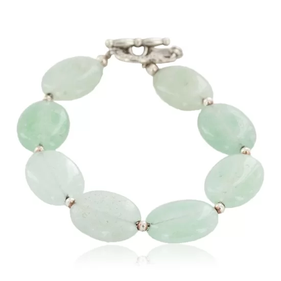 Certified Authentic Nickel Navajo Natural Green Quartz Native American Bracelet 13039-3