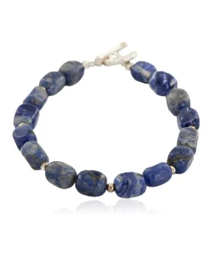 Certified Authentic Nickel Navajo Natural Lapis Native American Bracelet 13039-11