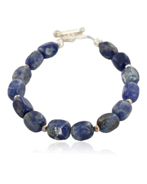 Certified Authentic Nickel Navajo Natural Lapis Native American Bracelet 13039-13