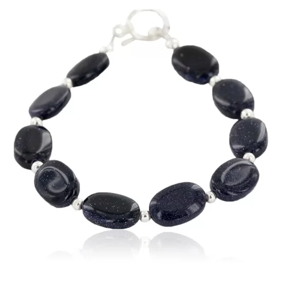 Certified Authentic Nickel Navajo Natural Purple Goldstone Native American Bracelet 13039-8