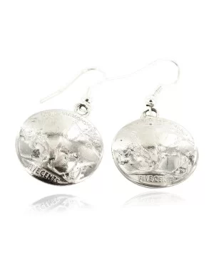Certified Authentic Vintage Style Buffalo Nickels Handmade Navajo .925 Sterling Silver Nickel Dangle Native American Earrings 27187-2
