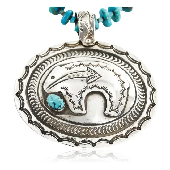 Collectable Large Handmade Certified Authentic Bear Navajo .925 Sterling Silver Natural Turquoise Native American Pendant and Necklace 15026 Collectable Large Handmade Certified Authentic Bear Navajo .925 Sterling Silver Natural Turquoise Native American Pendant and Necklace 15026