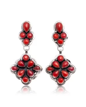 Coral .925 Starling Silver Certified Authentic Navajo Native American Handmade Post Earrings  18198-20