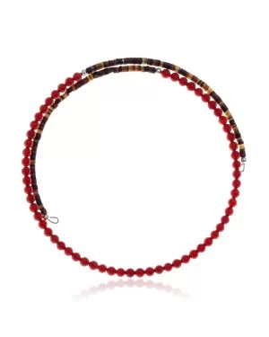 Coral and Natural Turquoise Certified Authentic Navajo Native American Adjustable Choker Wrap Necklace 25582