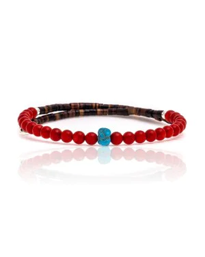 Coral and Natural Turquoise Certified Authentic Navajo Native American Adjustable Wrap Bracelet 22133