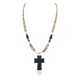 Cross .925 Sterling Silver Certified Authentic Navajo Natural Turquoise Graduated Melon Shell Black Onyx Native American Necklace 750237-3