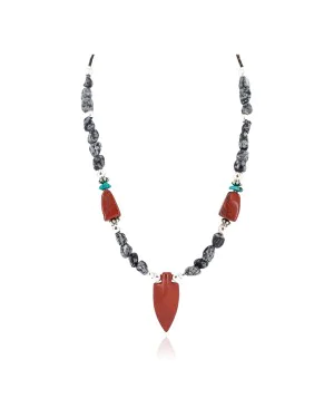 Cross .925 Sterling Silver Certified Authentic Navajo Natural Turquoise Red Jasper Snowflake Obsidian Native American Necklace 750238-9