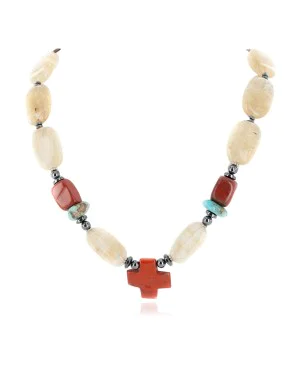 Cross .925 Sterling Silver Certified Authentic Navajo Natural Turquoise Smoky Quartz Red Jasper and Hematite Native American Necklace 17078 Cross .925 Sterling Silver Certified Authentic Navajo Natural Turquoise Smoky Quartz Red Jasper and Hematite Native American Necklace 17078