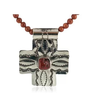 Cross .925 Sterling Silver Nickel Handmade Certified Authentic Navajo Natural Turquoise Goldstone Coral Native American Necklace 18224-3-15786 Cross .925 Sterling Silver Nickel Handmade Certified Authentic Navajo Natural Turquoise Goldstone Coral Native American Necklace 18224-3-15786