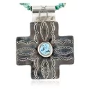 Cross .925 Sterling Silver Nickel Handmade Certified Authentic Navajo Natural Turquoise Tigers Eye Native American Necklace 14981-16029-7