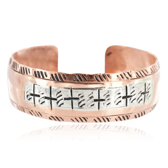Cross Navajo .925 Sterling Silver Handmade Certified Authentic Pure Copper Native American Bracelet 13003