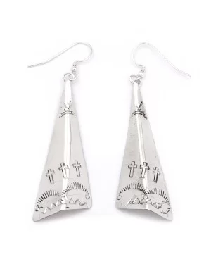 Cross Sun Mountain .925 Starling Silver Certified Authentic Handmade Navajo Native American Earrings  27265-7