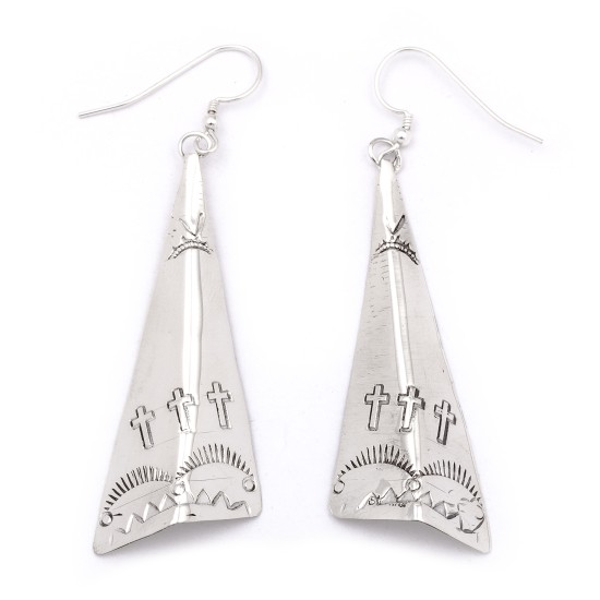 Cross Sun Mountain .925 Starling Silver Certified Authentic Handmade Navajo Native American Earrings  27265-7