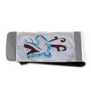 Deer .925 Sterling Silver Ray Begay Certified Authentic Handmade Navajo Native American Natural Turquoise Coral Money Clip 11253-12