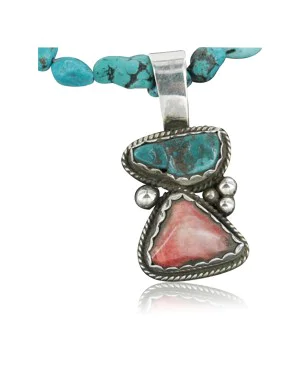 Delicate $450 Handmade Certified Authentic Navajo .925 Sterling Silver Natural Spiny Oyster and Turquoise Native American Necklace 390718664139