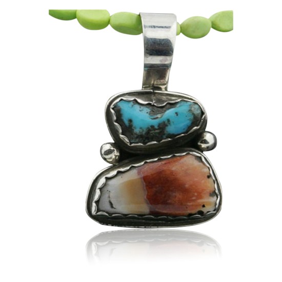 Delicate $450 Handmade Certified Authentic Navajo .925 Sterling Silver Natural Spiny Oyster and Turquoise Native American Necklace 390731799675
