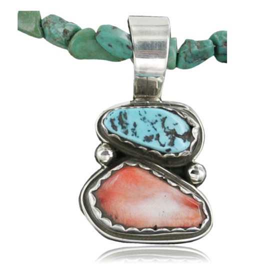 Delicate $470 Handmade Certified Authentic Navajo .925 Sterling Silver Natural Spiny Oyster and Turquoise Native American Necklace 370953865779