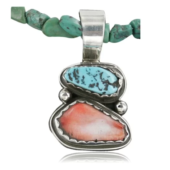 Delicate $470 Handmade Certified Authentic Navajo .925 Sterling Silver Natural Spiny Oyster and Turquoise Native American Necklace 370953865779 Delicate $470 Handmade Certified Authentic Navajo .925 Sterling Silver Natural Spiny Oyster and Turquoise Native American Necklace 370953865779
